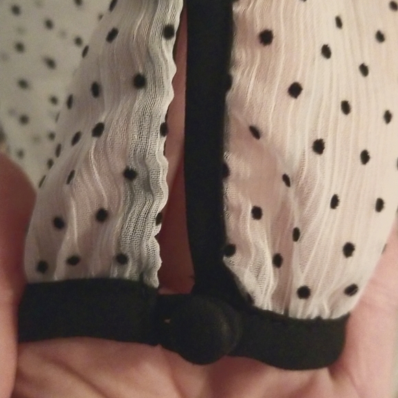 WHBM white with black polka dots sheer lined blouse long sleeve career tie neck - Picture 6 of 10